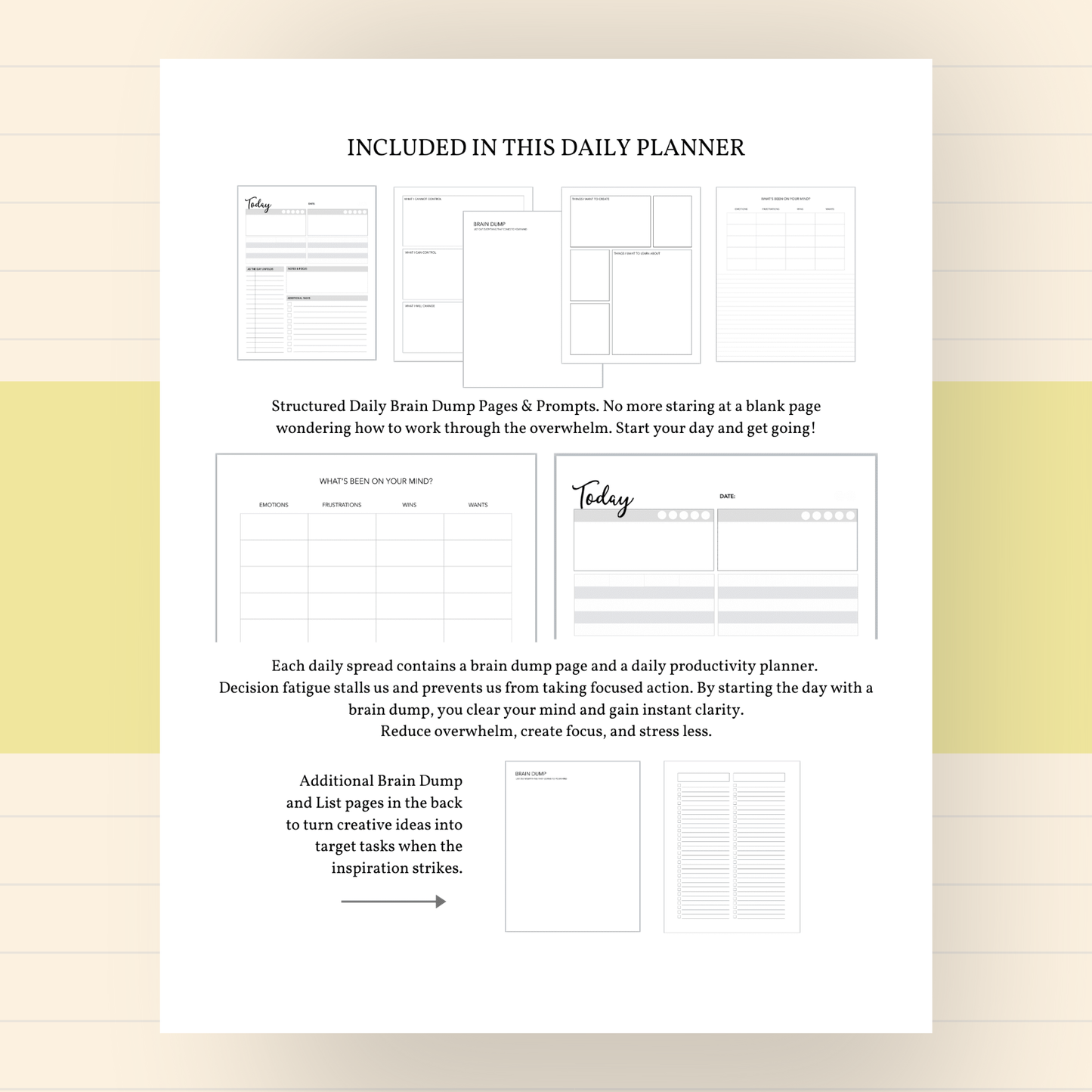 Daily Productivity & Brain Dump Book Digital Planner